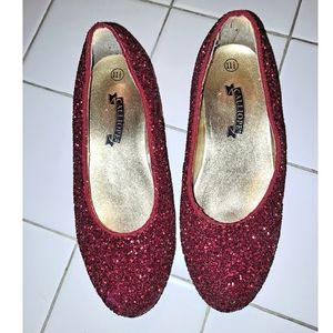 Calliope red glitter slip on shoes chunky heel size 11.5 round toe costume